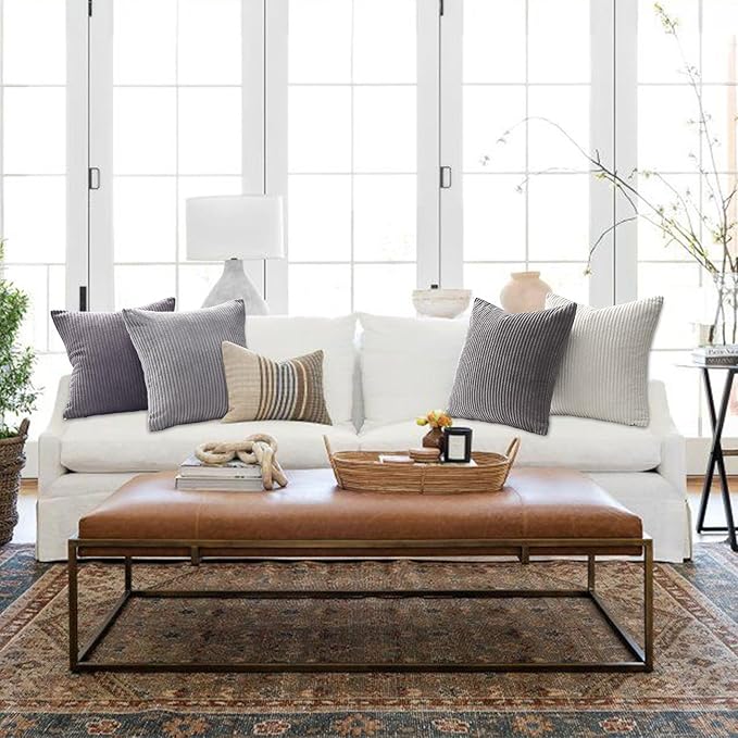 Topfinel 55x55cm Gray Set of 4 Corduroy Pillow Covers Cushion Cover Decorative Cushion Cover Sofa Cushion Deco for Sofa Bedroom Living Room Balcony Children Gradient
