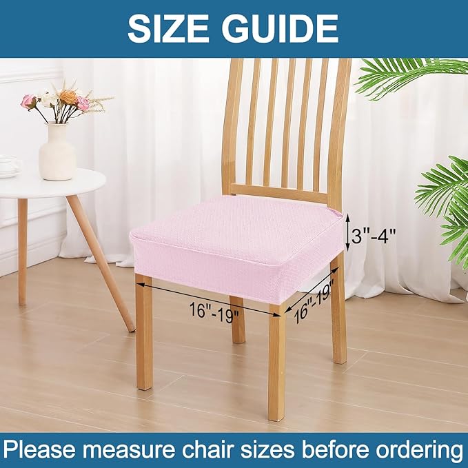 Smiry Waterproof Seat Covers for Dining Room Chairs Set of 4, Stretch Jacquard Removable Washable Chair Seat Slipcovers Protector, No Rear Covers, Pink