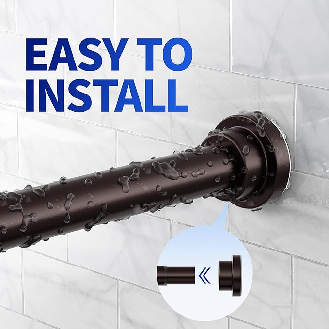 Shower Curtain Rod, 1" Diameter Heavy Duty Tension Shower Rod, Non Slip Adjustable 28-74 inch No Drill Shower Curtain Rods Spring Tension For Bathroom, Shower Stall, No Rust, Bronze