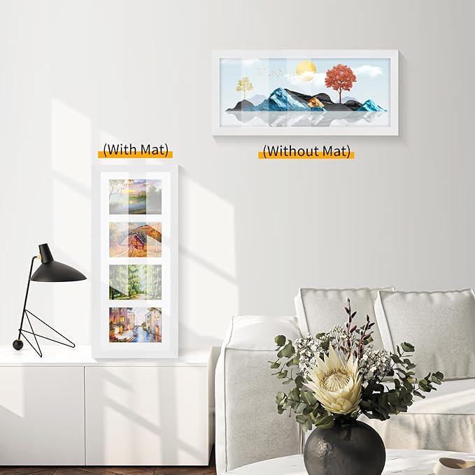 8x20 Oak Wood Picture Frame - 8x20 Photo Frame with Mat Display 4Pcs 4x6 Photos, 4x6 Picture Frame Wood, Natural Solid Wooden Picture Frames for Wall Art Photo and Prints(1 Pack, White)