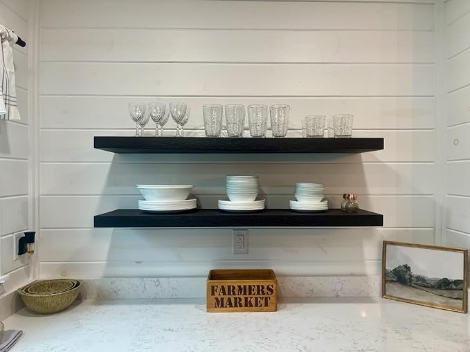 joelsantiques - 36 Inch Wooden Floating Shelves for Wall - 36x10x2 in - Made of Natural Wood - Long Heavy Duty Rustic Wall Shelves for Bedroom - Perfect for Living Room, Kitchen - Black