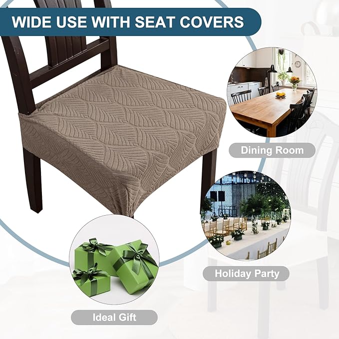 Removable Washable Dining Chair Seat Covers Set of 2,Stretch Jacquard Chair Seat Cushion Protector Slipcovers, Rear Covers