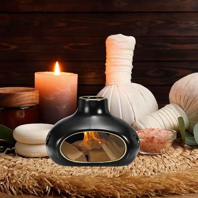 uxcell Incense Burner, Ceramic Incense Holder Santo Holder Ash Catcher with Cleaning Brush Tweezer Decorative Bowl for Meditation Stick Aromatherapy Yoga, Black