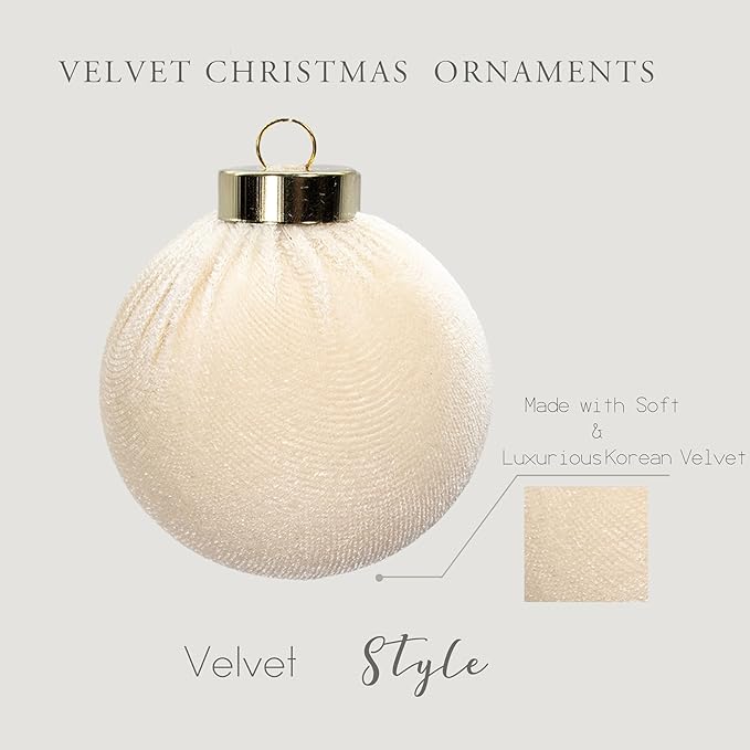 18PCS White Velvet Christmas Ornaments Set – Large Matte Flocked Shatterproof Baubles for Xmas Tree Decoration, Warm Neutral Hanging Ornaments for Holiday & Home Décor (Ivory White, 3 Inch / 8 cm)