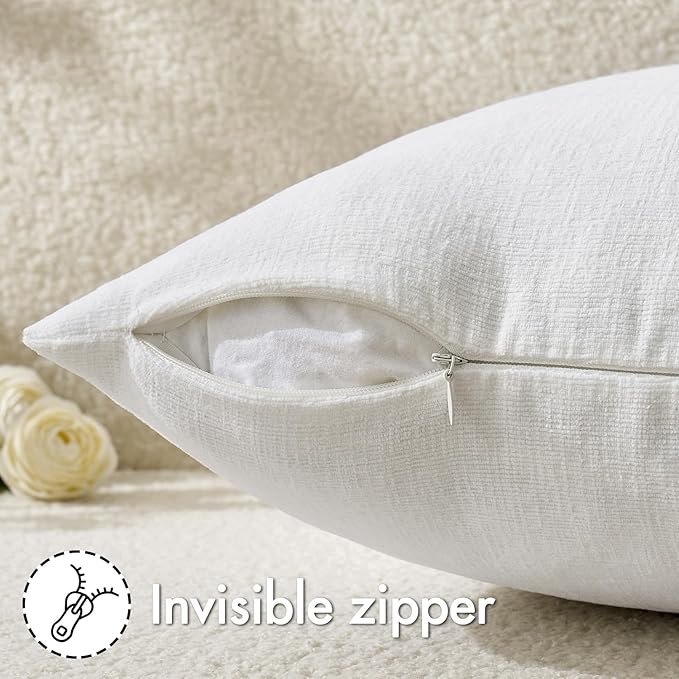 MIULEE White Couch Pillow Covers 20x20 Inch, Set of 2 Soft Chenille Decorative Square Throw Pillow Covers Farmhouse for Sofa Living Room Bed