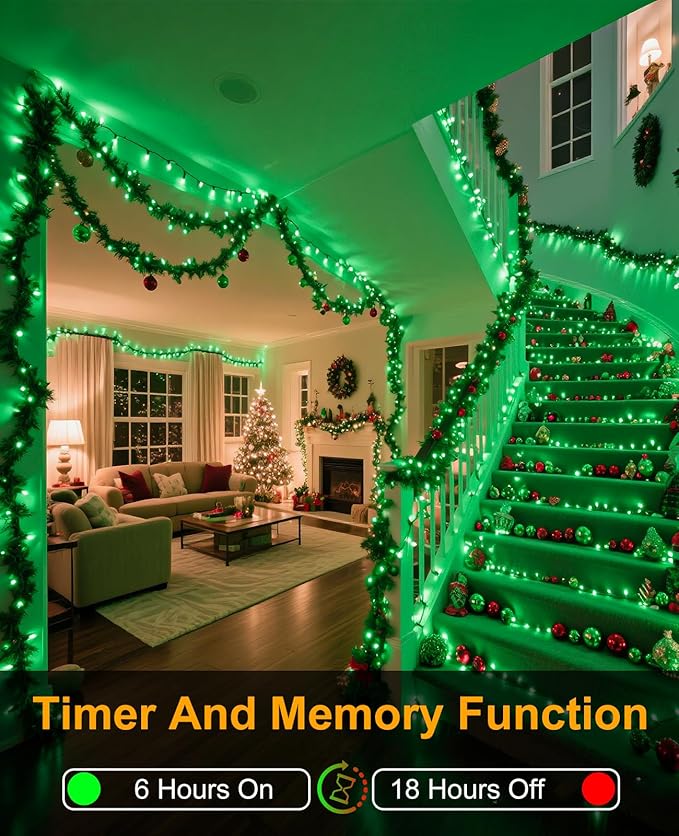 40FT 120 LED Christmas Lights Outdoor, Green Christmas String Lights with 8 Modes & Waterproof, Connectable Plug in Christmas Tree Lights for Indoor Garden Yard Party Holiday Decorations