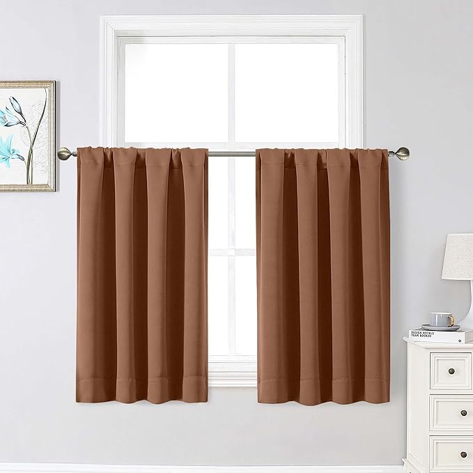 Sun Baked Cafe Blackout Curtains 36 Inch Length 2 Panels Set, Soft Solid Thermal Insulated Room Darkening Small Window Curtains for Kitchen Bathroom Basement, Sun Baked, Each, 40" Wx36 L