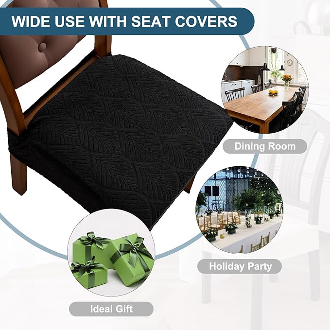 Removable Washable Dining Chair Seat Covers Set of 4,Stretch Jacquard Chair Seat Cushion Protector Slipcovers, Rear Covers