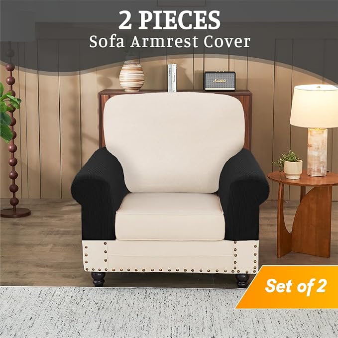 Sectional Couch Covers for Sofa Cushion L Shaped Couch Cover Washable Soft Couch Cushion Covers Stretch Sofa Slipcovers(2-Piece for Sofa Armrest Cover, Black)