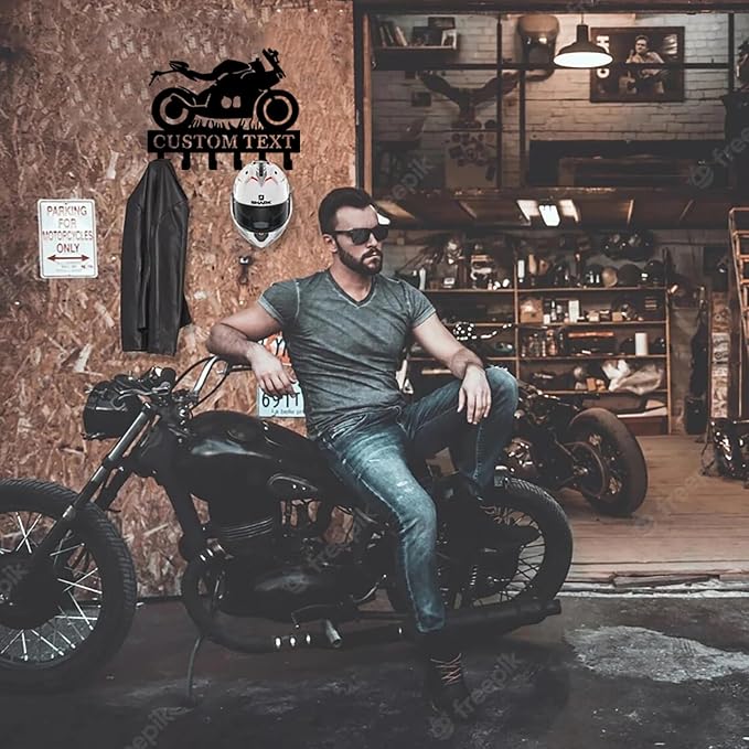 Personalized Motorcycle Key Holder for Wall Custom Family Name Metal Key Rack Key Hooks for Wall Key Rack Coat Hooks Personalized Gifts for Dad Garage