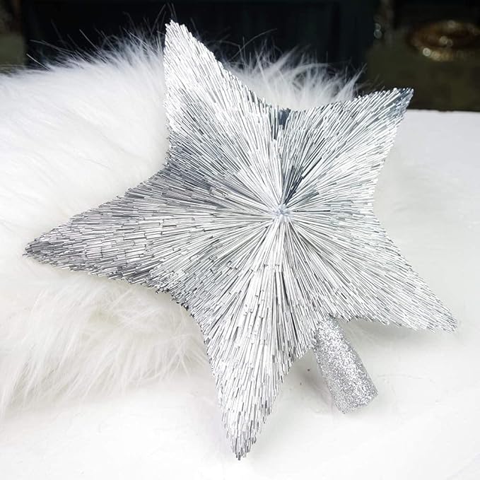 Luxury Christmas Tree Star Topper Handmade Xmas Tree Decoration Unique Christmas Toppers Indoor Decorations Outdoor Ornaments for Party for Friends and Family (Silver, S (6 inches))