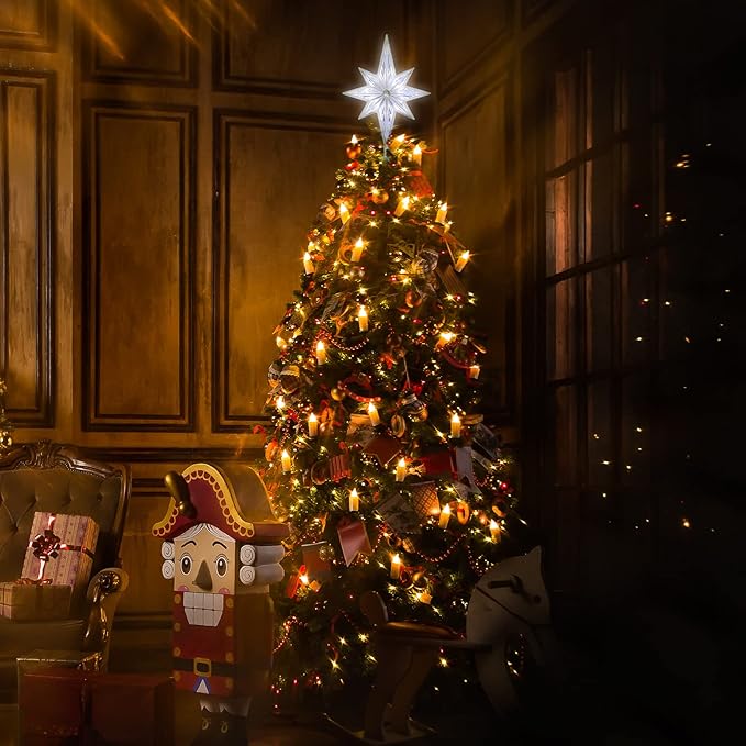 LAMPHOME 11" 16LED Tree Topper, Bethlehem Star White Christmas Star Lights Plastic Lighted Star Tree Topper Decoration