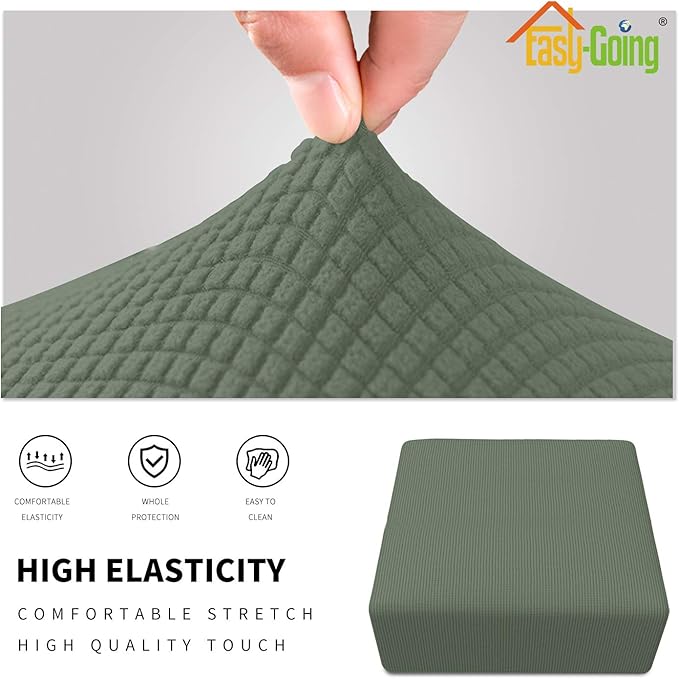 Easy-Going Stretch Ottoman Cover Folding Storage Stool Furniture Protector Soft slipcover with Elastic Bottom (Medium,Greyish Green)