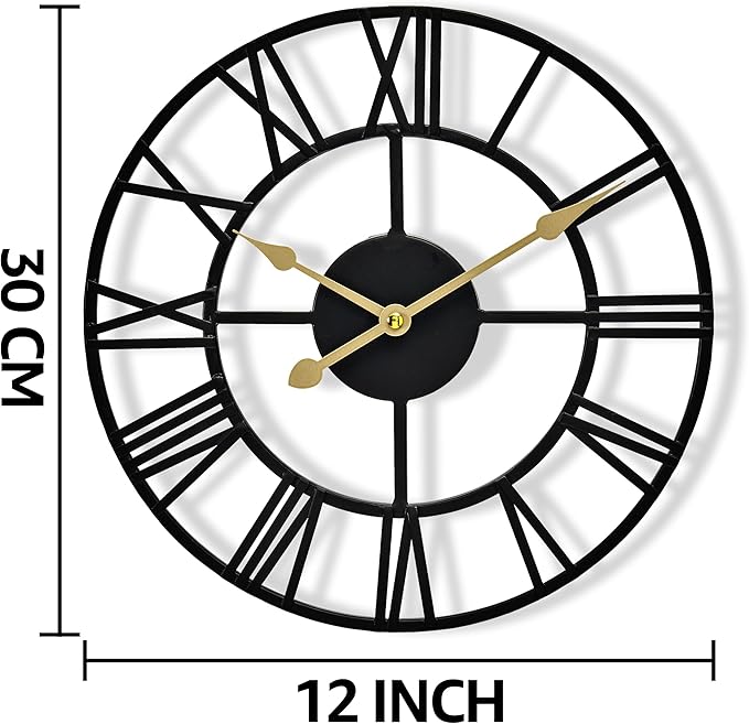 Sorbus Large Wall Clock for Living Room Decor – Easy to Hang 12-Inch Big Wall Clock – Metal Wall Art for Kitchen, Bedroom, Home, Office – Analog Decorative Wall Clock (Black)