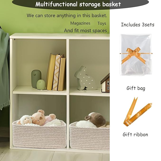 COMFY-HOMI 13" x 8.5" x 5.1" Storage Baskets for Organizing | Cotton Rope Woven Basket | Toy Storage Bin Box | Basket for Shelves, Closet Organizer Bin, Decorative Closet Shelf, 1 Pack, All brown