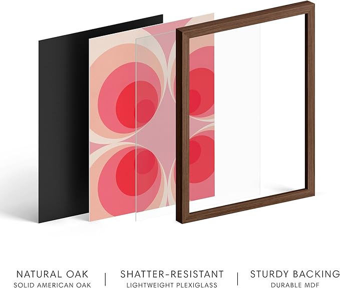 HAUS AND HUES Colorful Abstract Wall Art - Minimalist Retro Picture for Living Room Decor, Red and Pink Modern Wall Art Painting (Pink Mod, Walnut Frame, 24x36)
