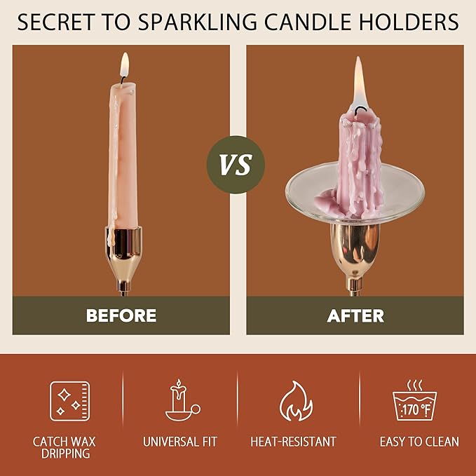 12 Pcs Candle Wax Catcher, Glass Bobeches, Round Candle Drip Protector for Taper Candlestick Candle Holder (Clear, Round)