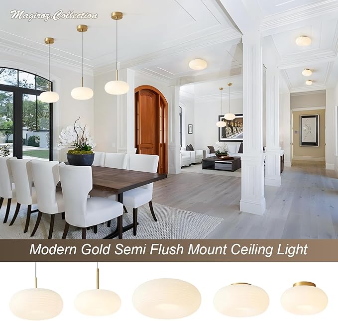 Gold Globe Pendant Light Fixture Vintage Hanging Light Fixtures Modern Pendant Lights Kitchen Island Set of 2 Farmhouse Dimmable LED Pendant Light with Remote Control MPL02-20G-2 (2 Pack)