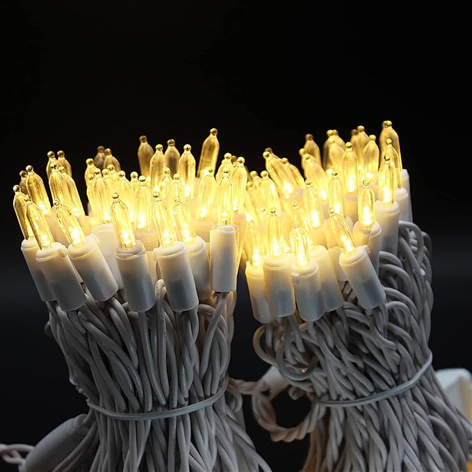150-Count Warm White LED Mini Christmas String Lights, 50 Ft White Wire, UL Certified Connectable, Xmas Lights Outdoor or Indoor