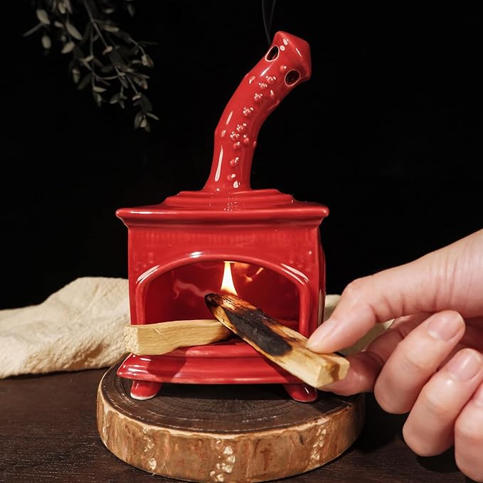 Red Ceramic Palo Santo Holder - Modern Incense Burner for Yoga & Meditation - Ash Catcher for Wood Sticks & Sage - Versatile Smudge Bowl & Cone Burner - Perfect Unique Gift for Mindfulness