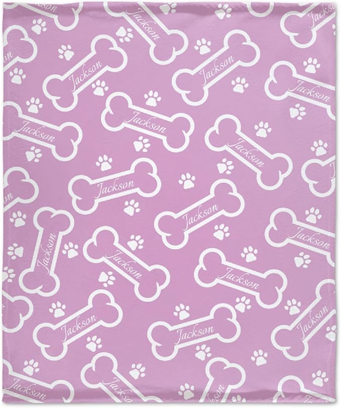 Custom Dog Bone Pattern Flannel Throw Blanket, 50"x40" for Kids, Purple, Customizable, Microfiber, Warm, Modern, Machine Washable