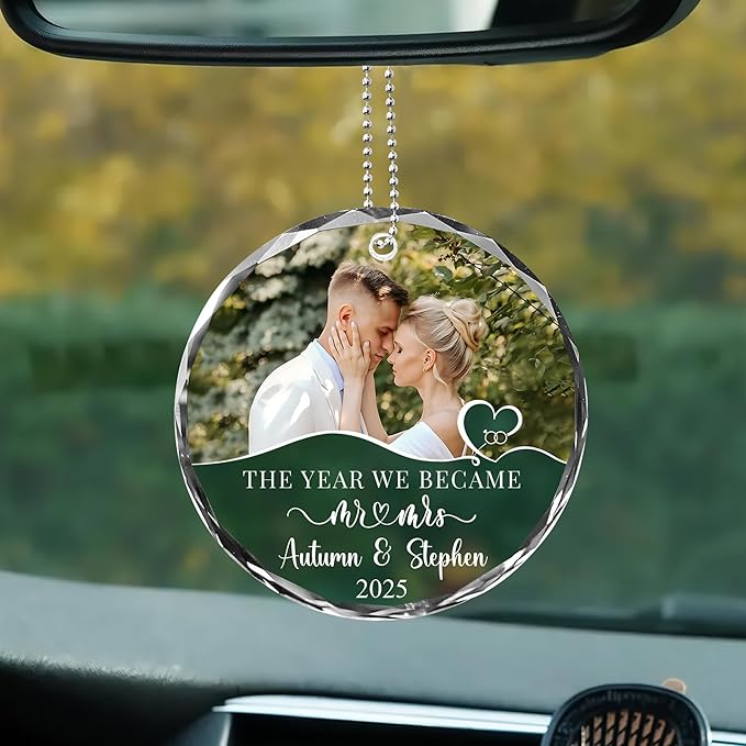 2025 Personalized Our First Christmas Ornament, 1st Christmas as Mr and Mrs Ornament, Ornaments Wedding Gifts for Couples Married (Mr&Mrs Photo Car Ornament)