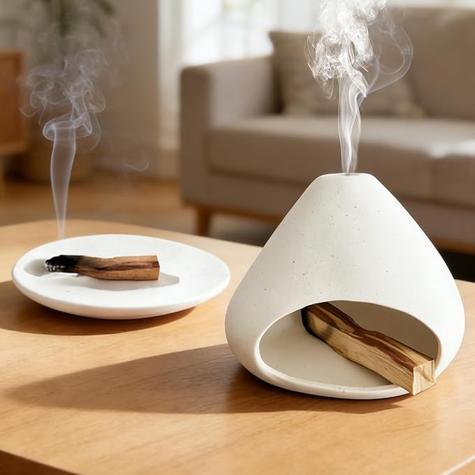 Set of 2 Palo Santo Holder Ceramic Sage Incense Burner Ash Catcher Meditation, Zen, Yoga Decor for Christmas Housewarming(White)