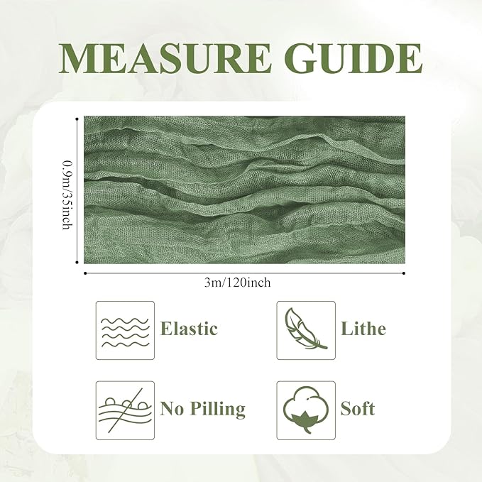 Asee'm Cheesecloth Table Runner 120 Inches Sage Green Boho Gauze Cheese Cloth Runner 10FT Rustic Sheer Table Runners for Valentine's Day Wedding Baby Shower Holiday Party Decoration