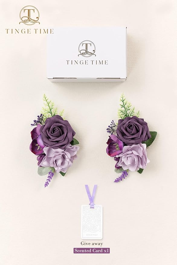 TINGE TIME Artificial Shoulder Corsages Flowers, Set of 2, Mother of The Bride Floral Corsage for Wedding Ceremony Anniversary Formal Dinner Party (Plum)