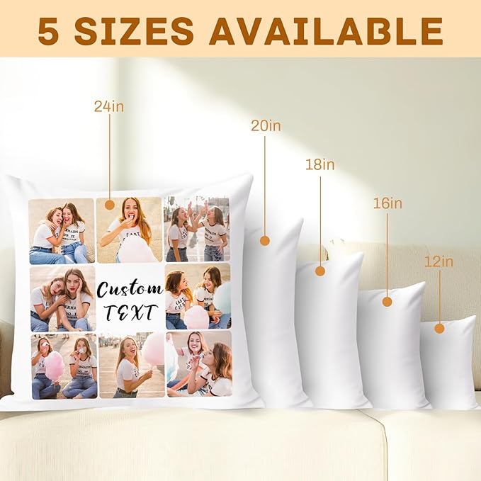 Custom Pillow with Picture & Text - Include Insert, Personalized Photo Pillow Double-Sided Printing | 5 Sizes & 10 Colors Optional, Customized Pillow Gifts for Best Friend