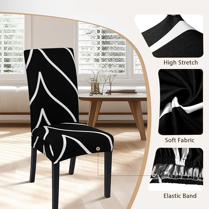 SearchI Dining Room Chair Covers Set of 6, Stretch Parsons Chair Slipcovers Super Fit Spandex Removable Washable Kitchen Chair Protector Cover for Dining Room, Hotel, Ceremony (Black)