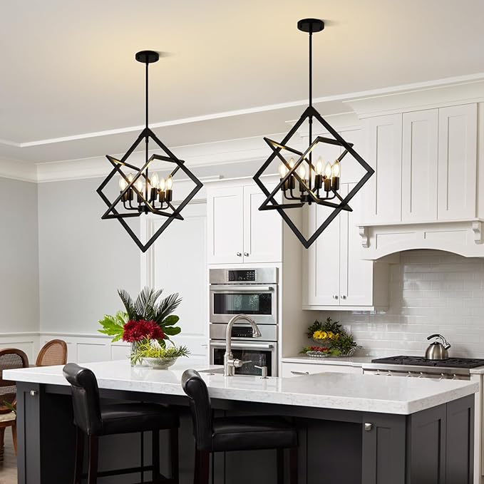 24" Modern Pendant Lights Kitchen Island, 6-Light Matte Black Farmhouse Pendant Light Fixtures, Industrial Hanging Pendant Lights Fixture for Kitchen Island Dining Room Bedroom Hallway Foyer Entryway