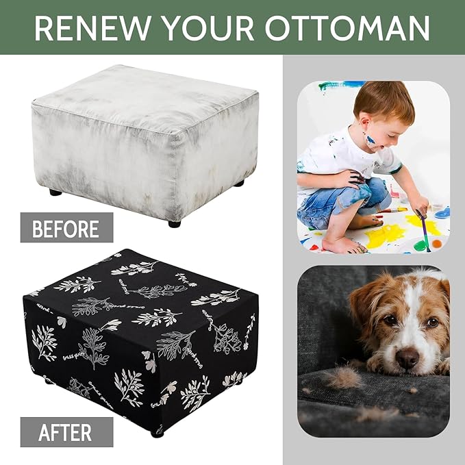 HAOYONG Ottoman Cover Rectangle Printed, Stretch Footstool Slipcover Soft Fabric Protector for Rectangular Ottoman in Living Room or Bedroom Washable X-Large