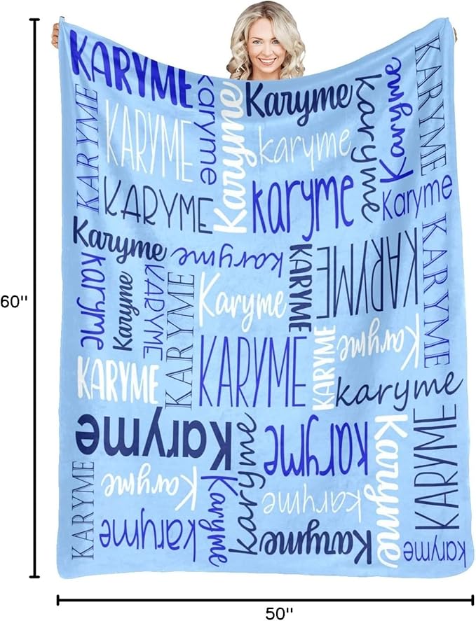 Personalized Blankets with Names Baby Gifts for Girls Boys Custom Soft Fleece and Sherpa Name Blanket for Kids and Adults Birthday for Daughter Son Granddaughter Grandson (Light Blue)