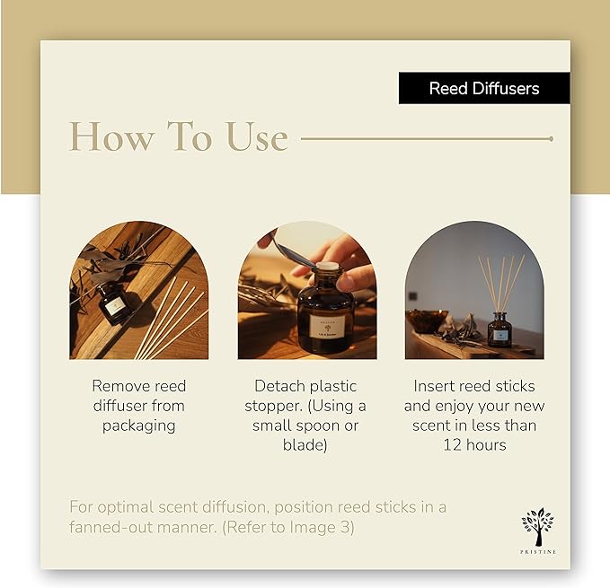 PRISTINE Ivory Coast Cotton/Inspired by Hyatt Hotel Scent Reed Diffuser for Home | Fresh Clean Sheet/Light Chamomile Reed Diffusers, Oil & Room Diffusers with Reed | Home Fragrance Scent Diffuser
