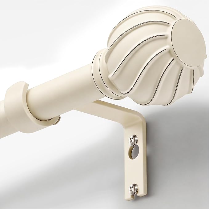 Oneach White Curtain Rods for Windows 48 to 84 Inch, 7/8" Adjustable Heavy Duty Decorative Drapery Rods with Round Netted Texture Finials (Pack of 1, 36 to 88 Inch)