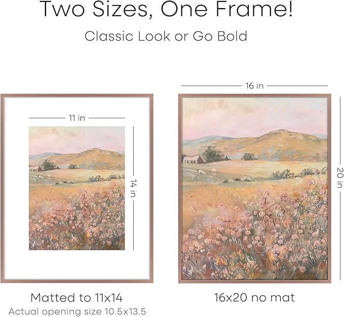 Homeforia 16 x 20 Picture Frame Mocha, High End Metal 11x14 Matted for 16x20 Frame, 16 x 20 Mocha Poster Frame with Mat 11 x 14 inch Photo, 20x16 Thin Hanging Frame, Tempered Glass, Wall Kit, Set of 1
