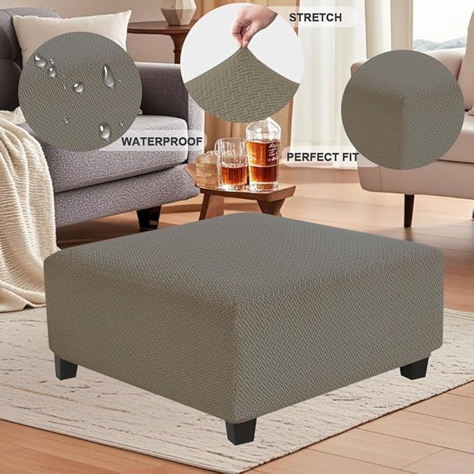 Levoberg Waterproof Square Ottoman Cover Large Square Folding Storage Ottoman Bench Slipcovers Footrest Stool Covers Oversized Ottoman Coffee Table Covers Cube with Elastic Bottom L Taupe