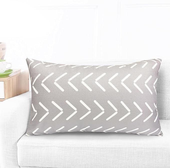 Decorative Throw Pillow Covers 12x20 inch Set of 4 Gray Pillow Covers for Couch Sofa Bed Living Room,Farmhouse Outdoor Throw Pillow Cover,Modern Geometric Linen Square Throw Pillow Case,Grey