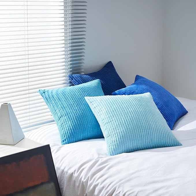 Topfinel Blue Decorative Throw Pillow Covers 16x16 Inch Set of 4,Soft Accent Corduroy Striped Gradient Color Small Cushion Cover for Beach,Patio,Balcony,Couch Living Room,Summer Home Decor