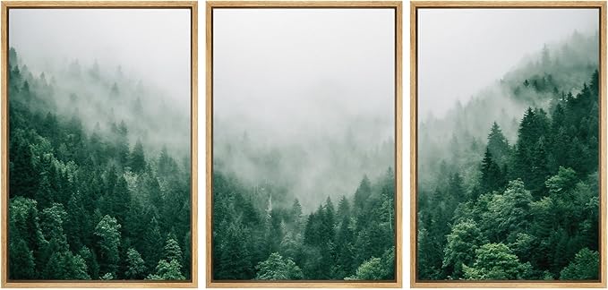 SIGNWIN Framed Canvas Print Wall Art Set Fog & Mist Mountain Forest Valley Nature Wilderness Photography Modern Art Landscape Relax/Calm for Living Room, Bedroom, Office - 16"x24"x3 Natural
