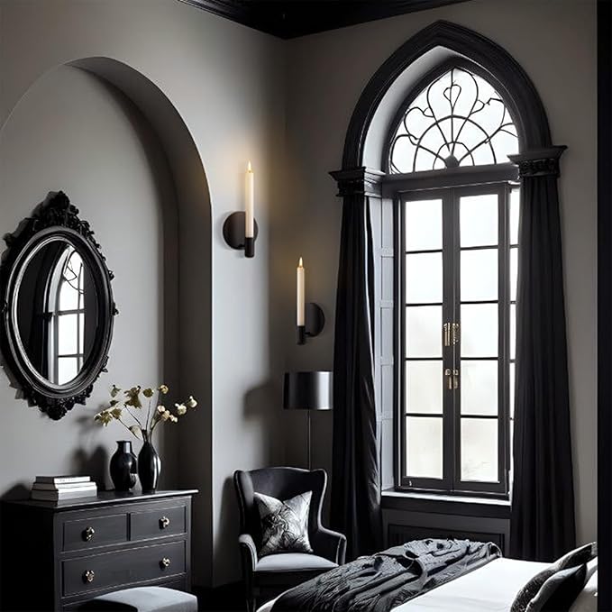 Matte Black Wall Sconce Candle Holders Set of 2 for Taper Candles, Minimalist Metal Wall Mounted Candlestick - 0.82 Inch Cup Diameter