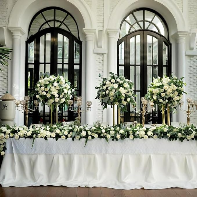 Jasion 50PCS Artificial Roses Realistic Velvet Silk Fake Flowers Long Stem Faux Flowers Bouquet for Wedding Home Party Table Centerpieces Decoration (White)