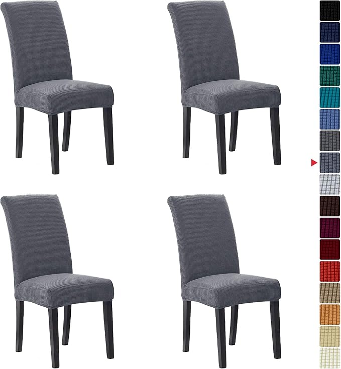 Howhic Stretch Chair Covers for Dining Room Set of 4, Removable Washable Dining Room Chair Covers, Dining Chair Slipcovers Seat Protector, Great Home Decor and Banquet Upholstery (Gray, 4 Pack)