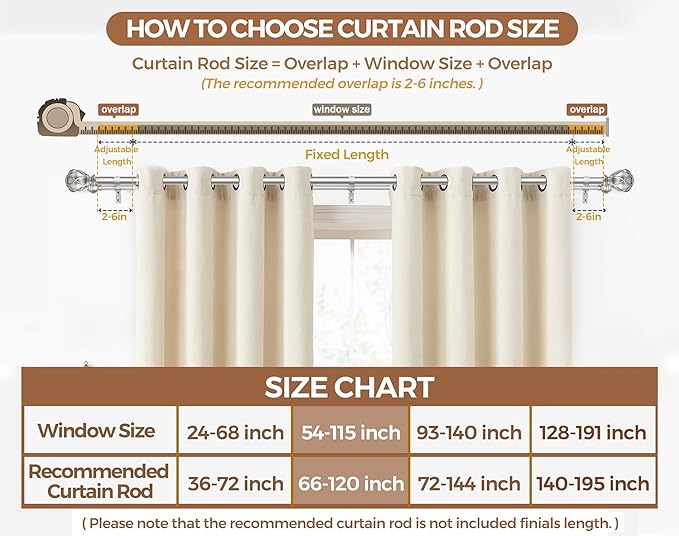 KAMANINA 1 Inch Double Curtain Rods 66 to 120 Inches (5.5-10 Feet) Telescoping Heavy Duty Drapery Rod for Windows 54 to 115, Netted Texture Finials, Antique Silver