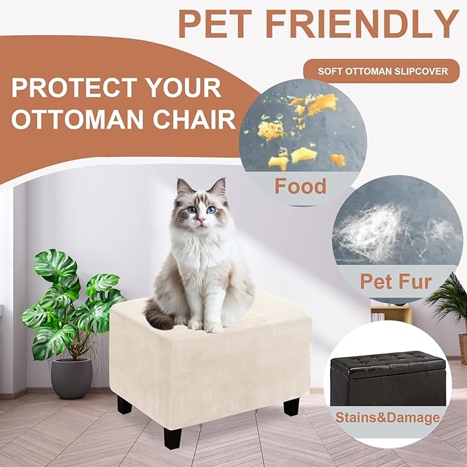 Eco-Ancheng Chair Cover Stretch Ottoman Cover Rectangular Storage Ottoman Slipcover Footrest Stool Covers Ottoman Slipcovers for Foot Stool with Nonslip Elastic Bottom