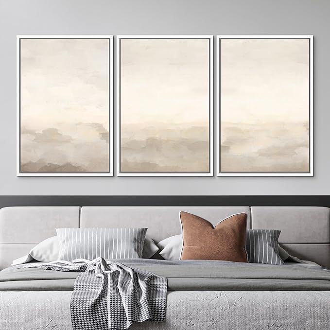 MUDECOR Framed Canvas Print Wall Art Abstract Prints Minimalist Modern Art Neutral Home Decor for Bedroom - 24"x36"x3 White