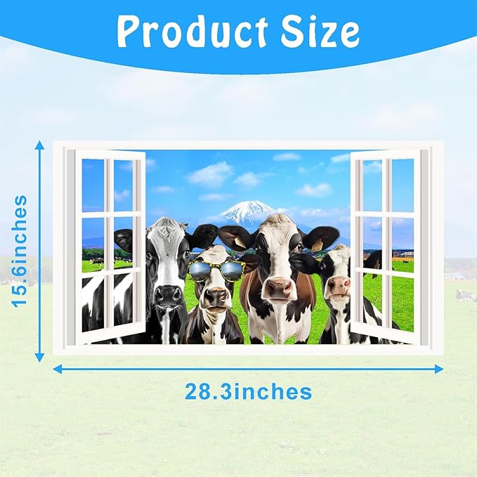 Funny Cow Wall Decals 3D Fake Window Stickers Farmhouse View Wall Decals 3D Peeking Cow Decal Funny Farm Animal Stickers Farmhouse Cow Decal for Living Room Bedroom Decor