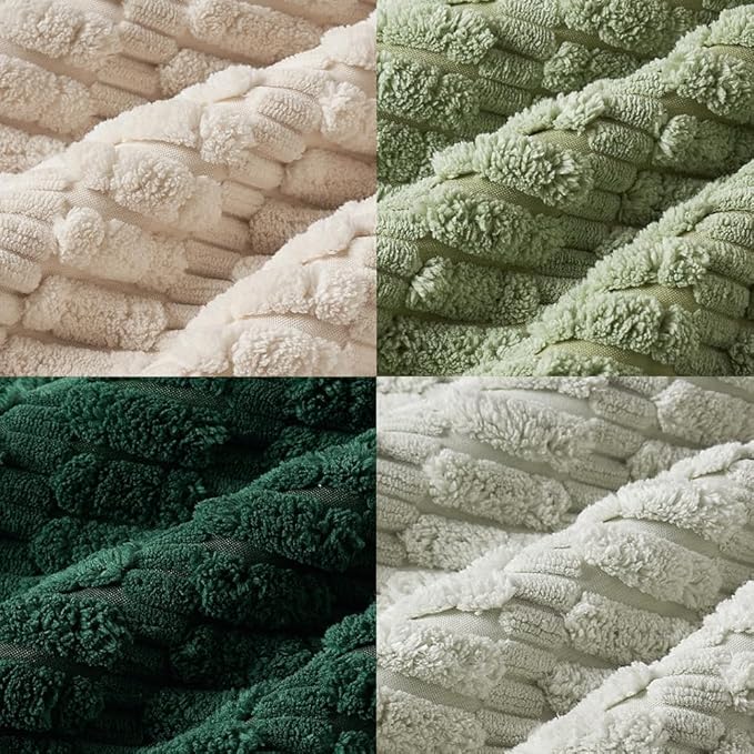 MIULEE Pack of 4 Summer Neutral Corduroy Decorative Throw Pillow Covers 20x20 Inch Farmhouse Boho Rustic Soft Striped Pillow Covers Home Decor for Sofa Living Room Couch Bed Green