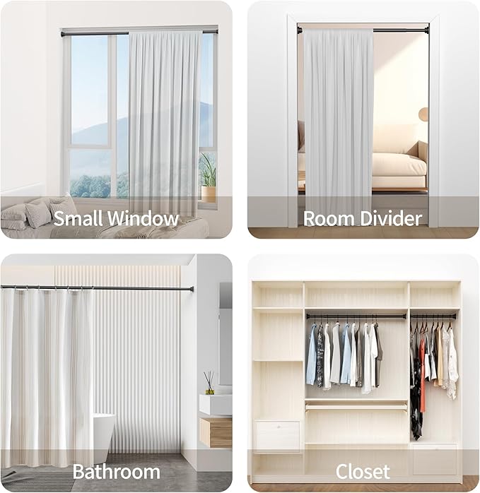 Shower Curtain Rod, 1" Diameter Heavy Duty Tension Shower Rod, Non Slip Adjustable 28-74 inch No Drilling Shower Curtain Rods Spring Tension For Bathroom, Shower Stall, No Rust, Black